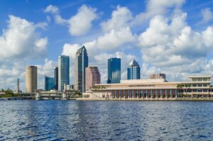 Tampa Bay skyline highlighting downtown Tampa near month-to-month furnished rentals